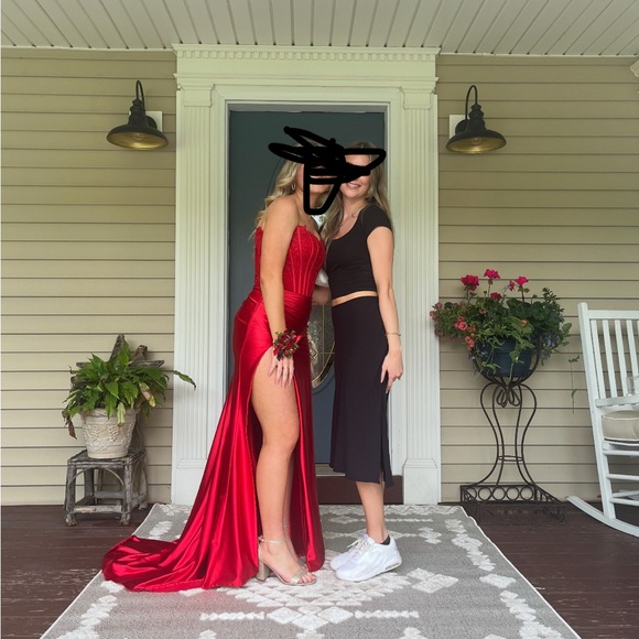 Sherri Hill Stunning Red Prom Corset Gown (style 55419) - Picture 15 of 16